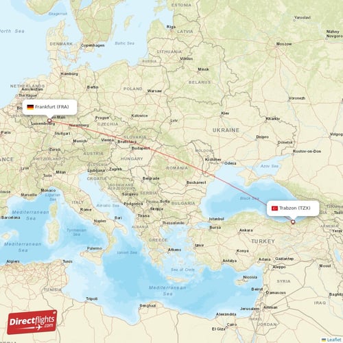 Frankfurt - Trabzon direct flight map