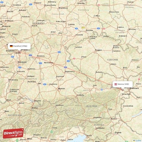 Frankfurt - Vienna direct flight map