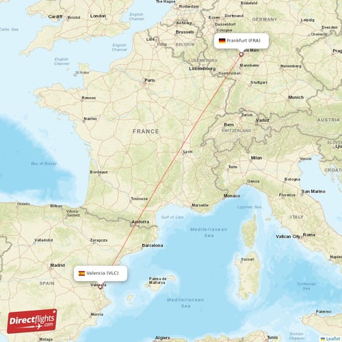 Frankfurt - Valencia direct flight map