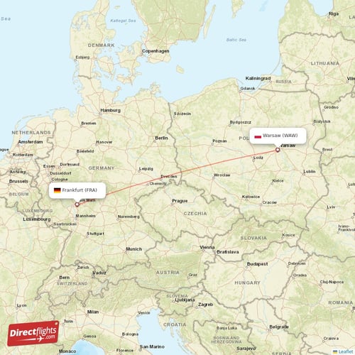 Frankfurt - Warsaw direct flight map