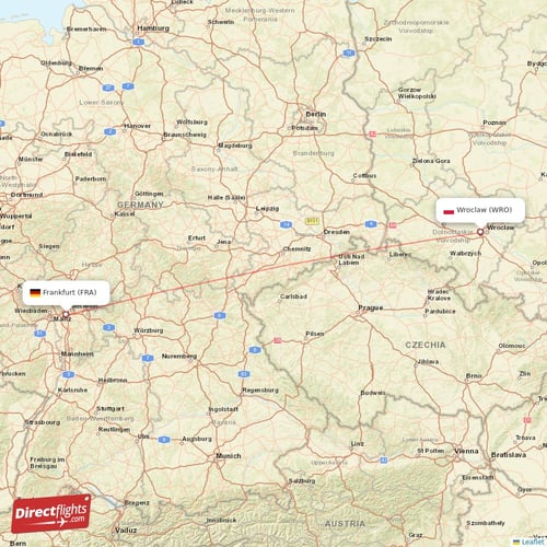 Frankfurt - Wroclaw direct flight map