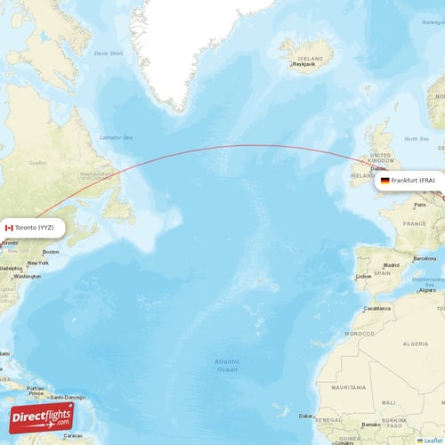 Frankfurt - Toronto direct flight map