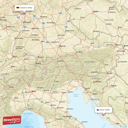 Frankfurt - Zadar direct flight map