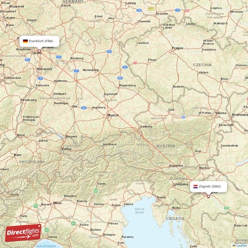 Frankfurt - Zagreb direct flight map