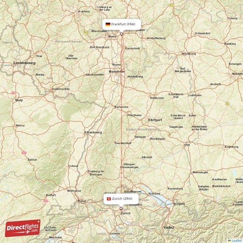 Frankfurt - Zurich direct flight map