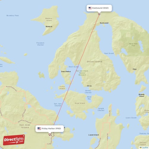Friday Harbor - Eastsound direct flight map