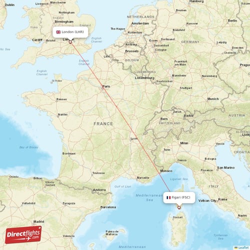 Figari - London direct flight map