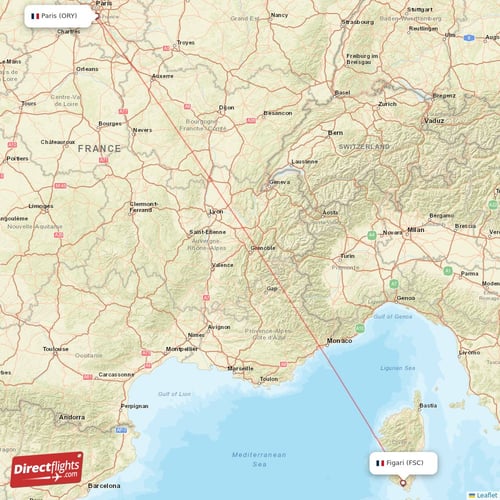 Figari - Paris direct flight map