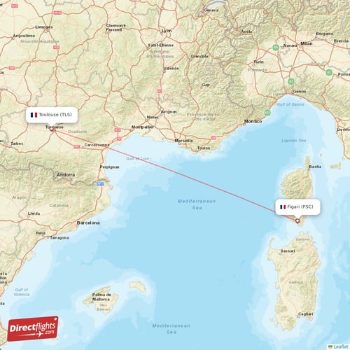 Figari - Toulouse direct flight map