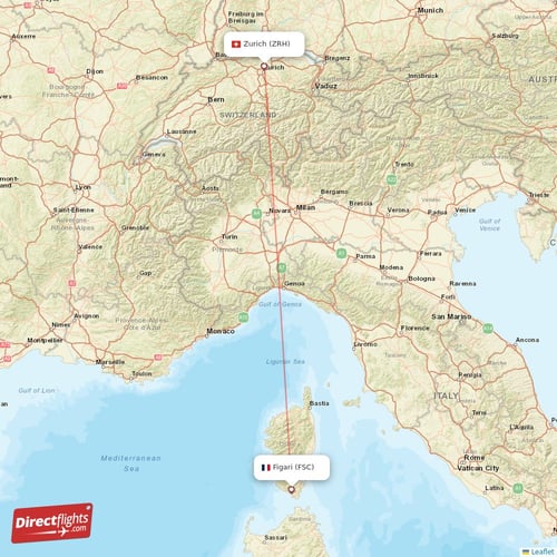 Figari - Zurich direct flight map
