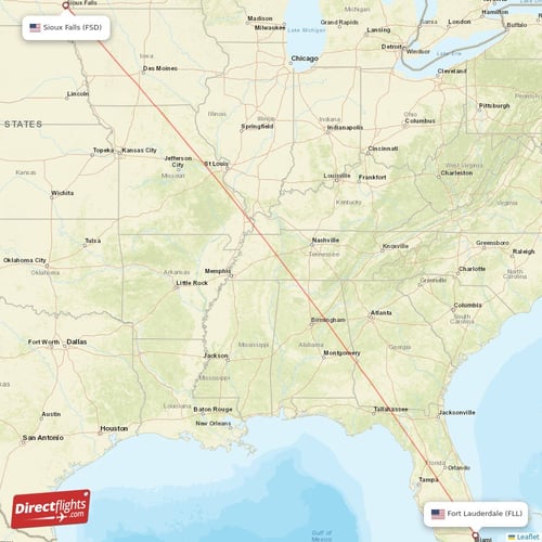 Sioux Falls - Fort Lauderdale direct flight map