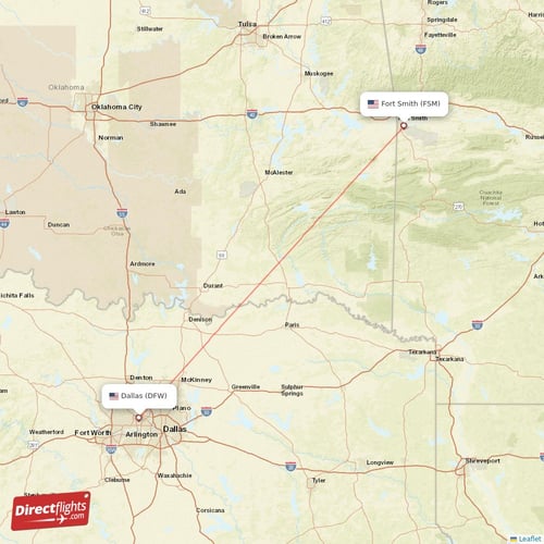 Fort Smith - Dallas direct flight map