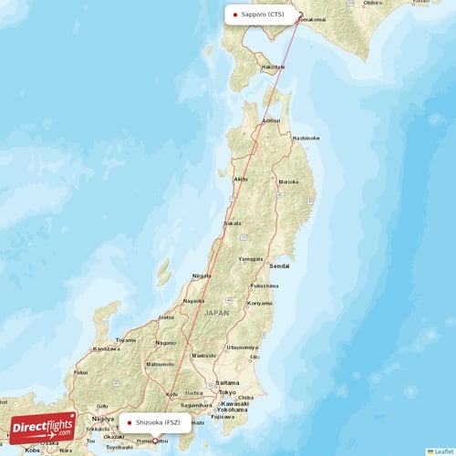 Shizuoka - Sapporo direct flight map