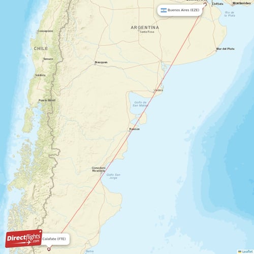El Calafate - Buenos Aires direct flight map