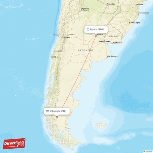 El Calafate - Rosario direct flight map