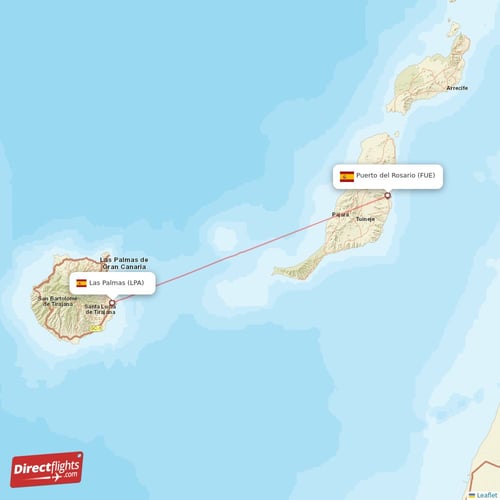 Puerto del Rosario - Las Palmas direct flight map