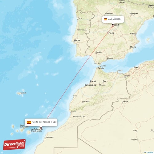 Puerto del Rosario - Madrid direct flight map