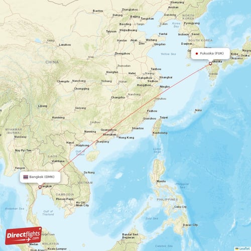 Fukuoka - Bangkok direct flight map