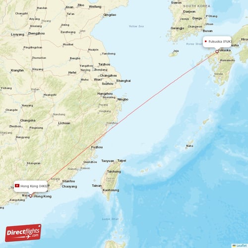 Fukuoka - Hong Kong direct flight map