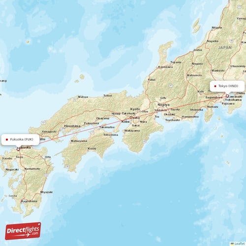 Fukuoka - Tokyo direct flight map