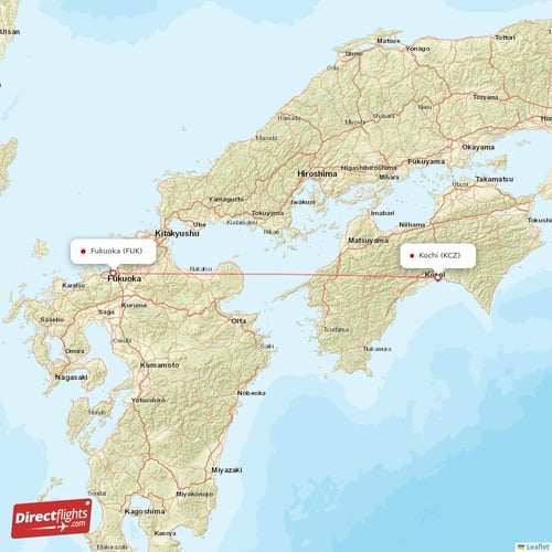Fukuoka - Kochi direct flight map