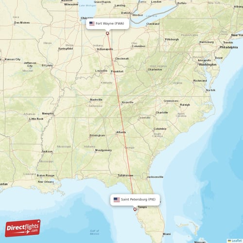 Fort Wayne - Saint Petersburg direct flight map