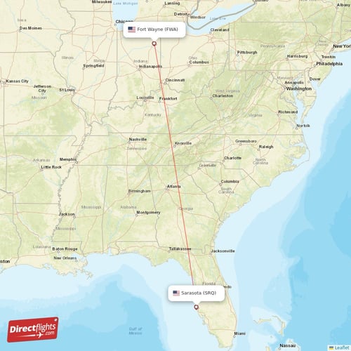 Fort Wayne - Sarasota direct flight map