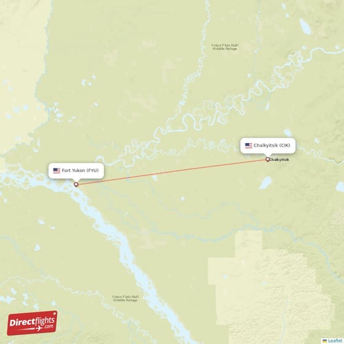Fort Yukon - Chalkyitsik direct flight map
