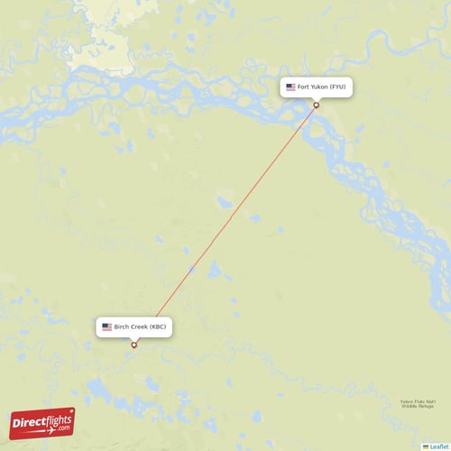 Fort Yukon - Birch Creek direct flight map