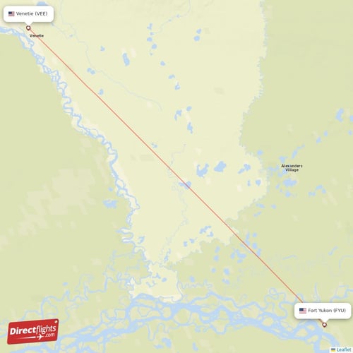 Fort Yukon - Venetie direct flight map