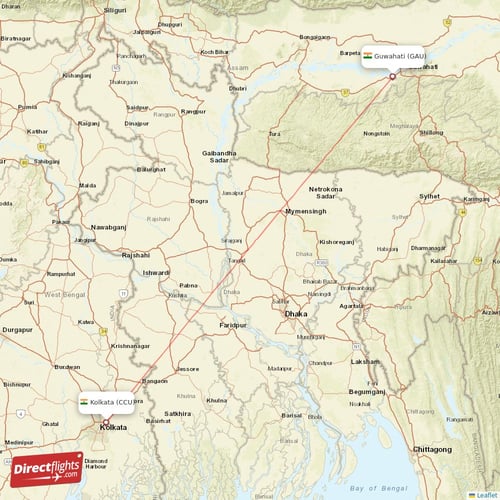 Guwahati - Kolkata direct flight map