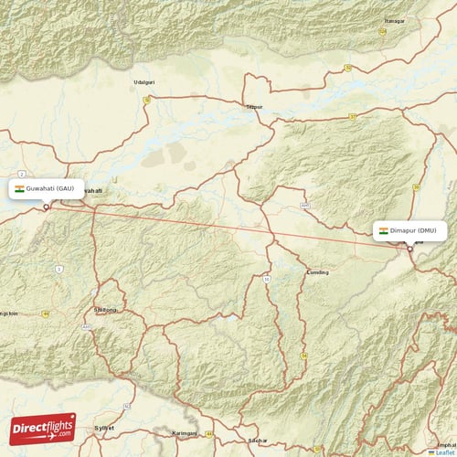 Guwahati - Dimapur direct flight map