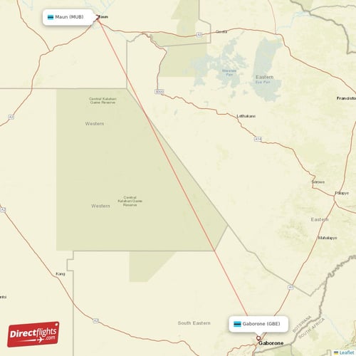 Gaborone - Maun direct flight map