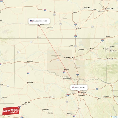 Garden City - Dallas direct flight map