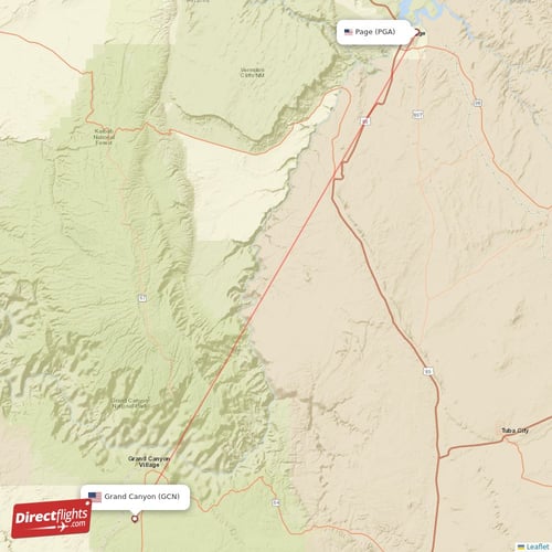 Grand Canyon - Page direct flight map