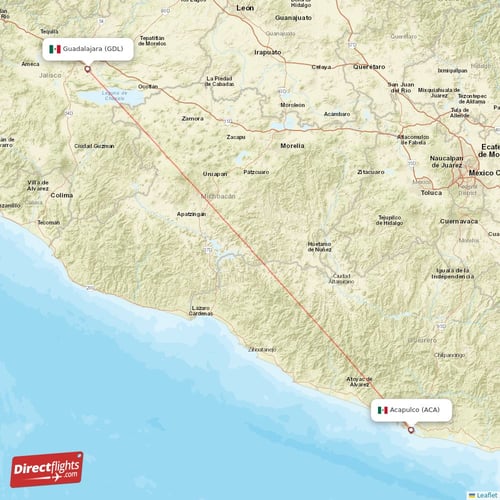 Guadalajara - Acapulco direct flight map