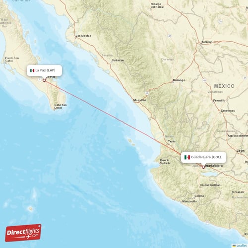 Guadalajara - La Paz direct flight map