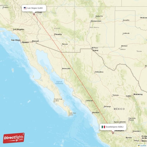 Guadalajara - Las Vegas direct flight map