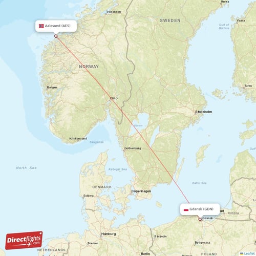 Gdansk - Aalesund direct flight map