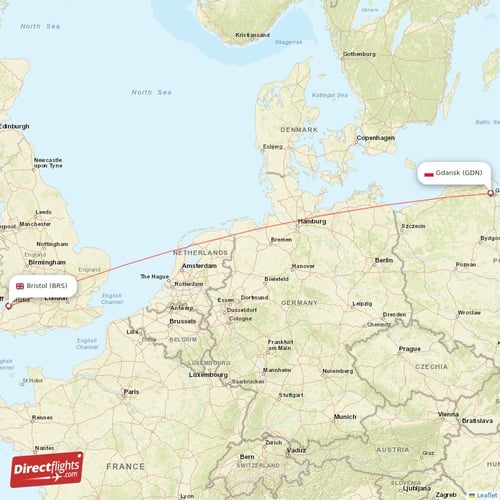 Gdansk - Bristol direct flight map