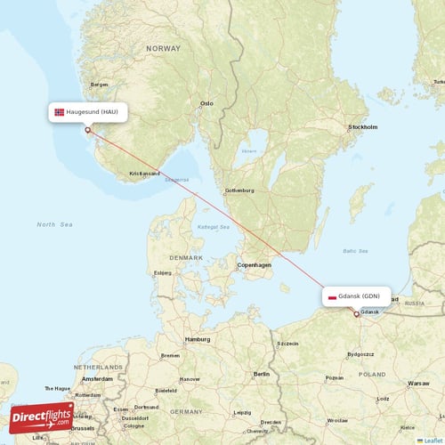 Gdansk - Haugesund direct flight map