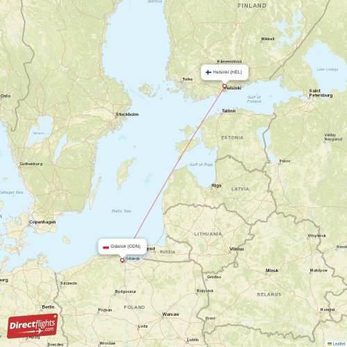 Gdansk - Helsinki direct flight map