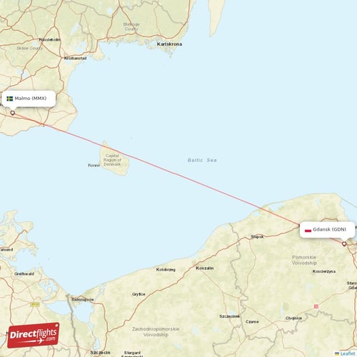 Gdansk - Malmo direct flight map