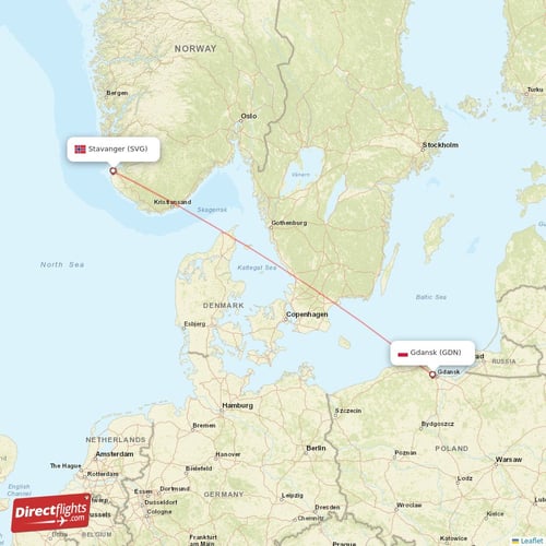 Gdansk - Stavanger direct flight map