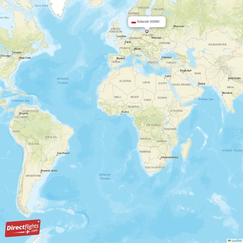 Gdansk - Tenerife direct flight map