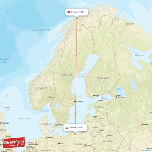 Gdansk - Tromso direct flight map