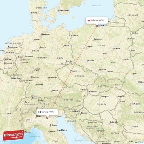 Gdansk - Verona direct flight map