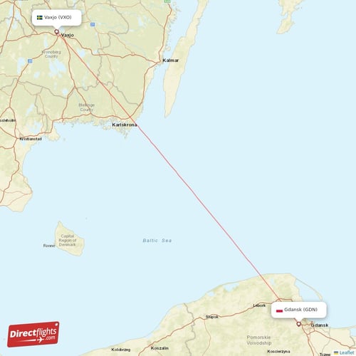 Gdansk - Vaxjo direct flight map