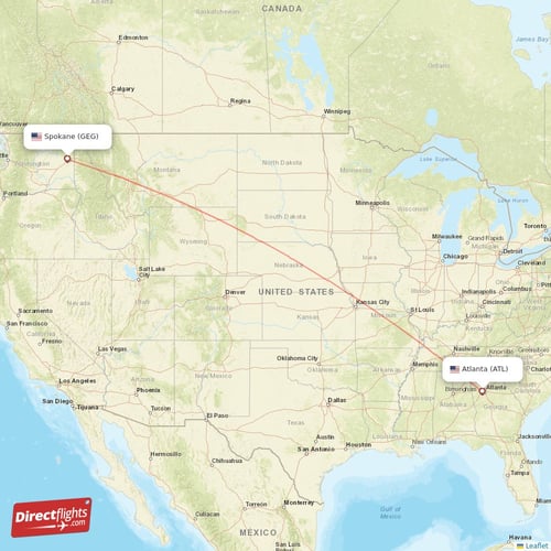 Spokane - Atlanta direct flight map