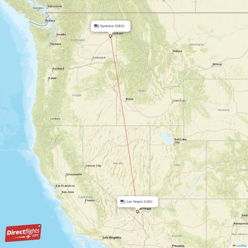 Spokane - Las Vegas direct flight map